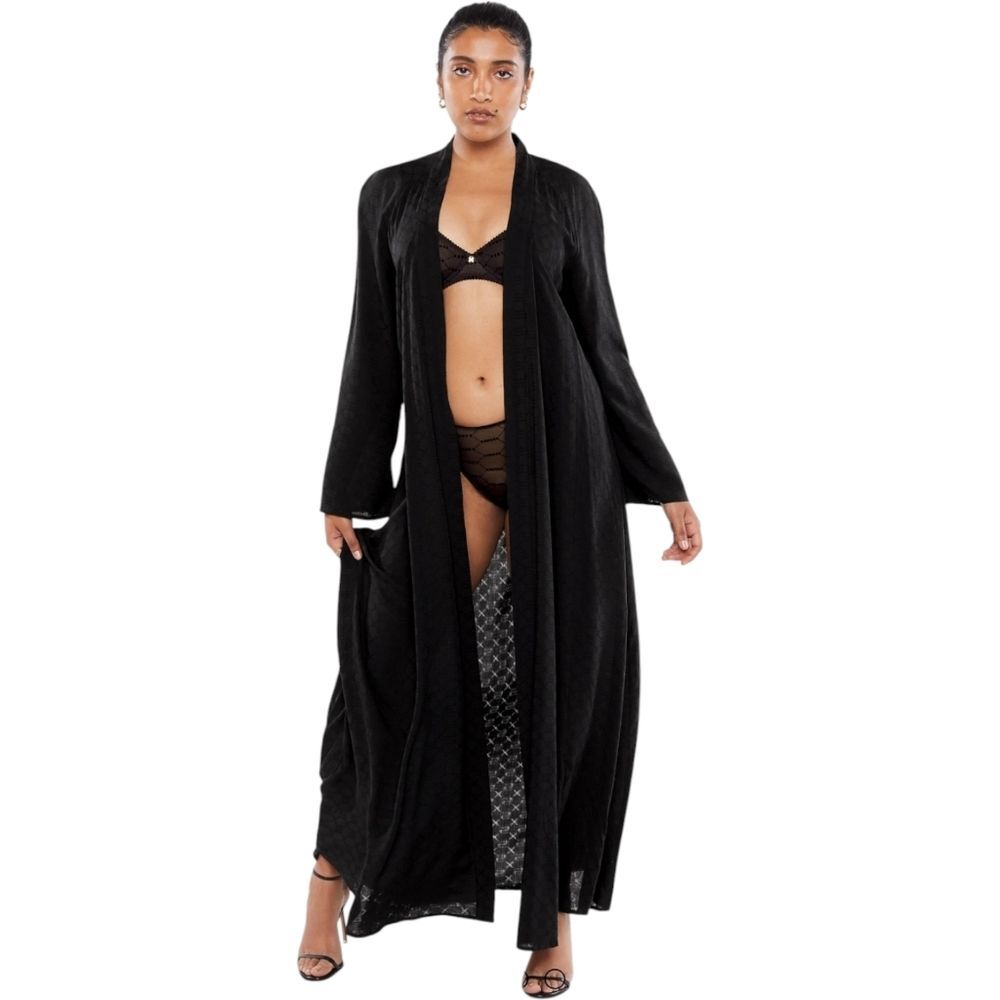 Savage X Fenty Woven Voile Sleep Long Robe Black Monogram Jacquard xs/s
